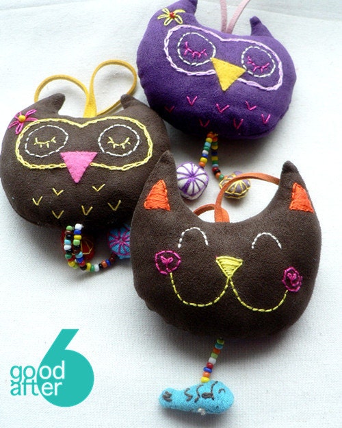 Handmade cotton toy Kawaii stuffed Cat Owl plushie Animal Pattern Ready to Ship