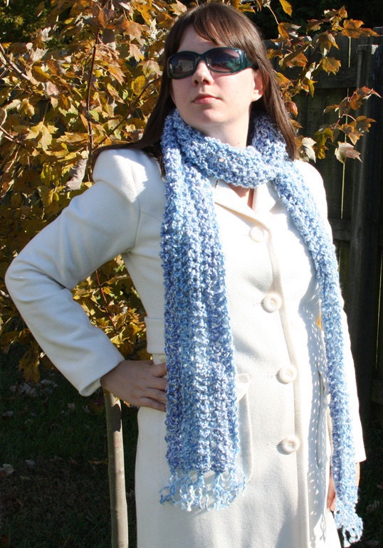 Periwinkle and Cornflower Blue Super Soft Long Handmade Crochet Scarf Ready to Ship
