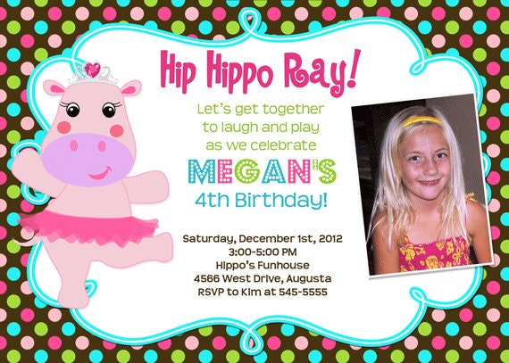 Hippo Ballerina Brown Polka Dot Birthday Invitation - Printable Il_170x135