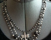 Hematite and Glass Beaded Necklace with Dragonfly