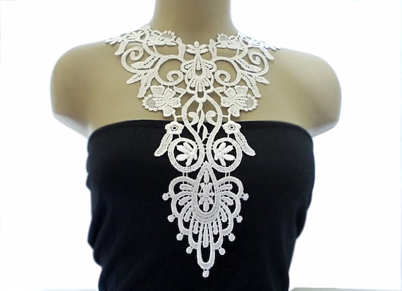 Handmade Crochet Cotton Lace Collar, necklace - White- Woman Accessories - White Color - Woman Applique - OOAK
