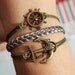 Anchor Bracelet-  Rudder bracelet, Anchor bracelet, Army Green, Silver braid leather, bridesmaid bracelet, friendship bracelet