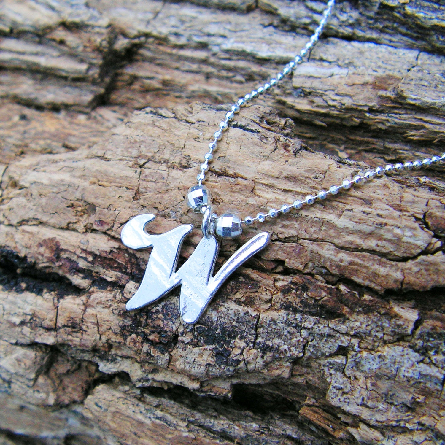 STERLING silver INITIAL "W" charm necklace . personalized letter necklace, monogram initial jewelry, alphabet charm.