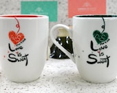 Personalized hand painted ceramic commemorative wedding or anniversary couple mugs, tea cups
