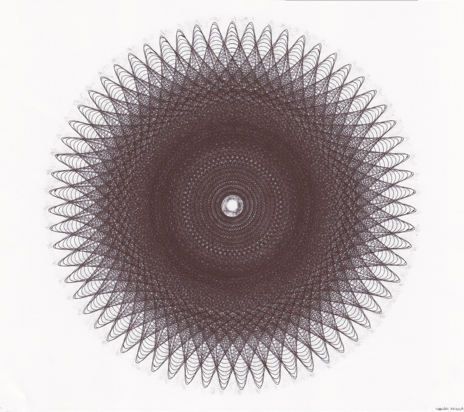 Abstract Original ink Drawing Black & White Line Drawing Modern Geometric Spiral Circle Pattern "Down the Rabbit Hole" 11" x 14"