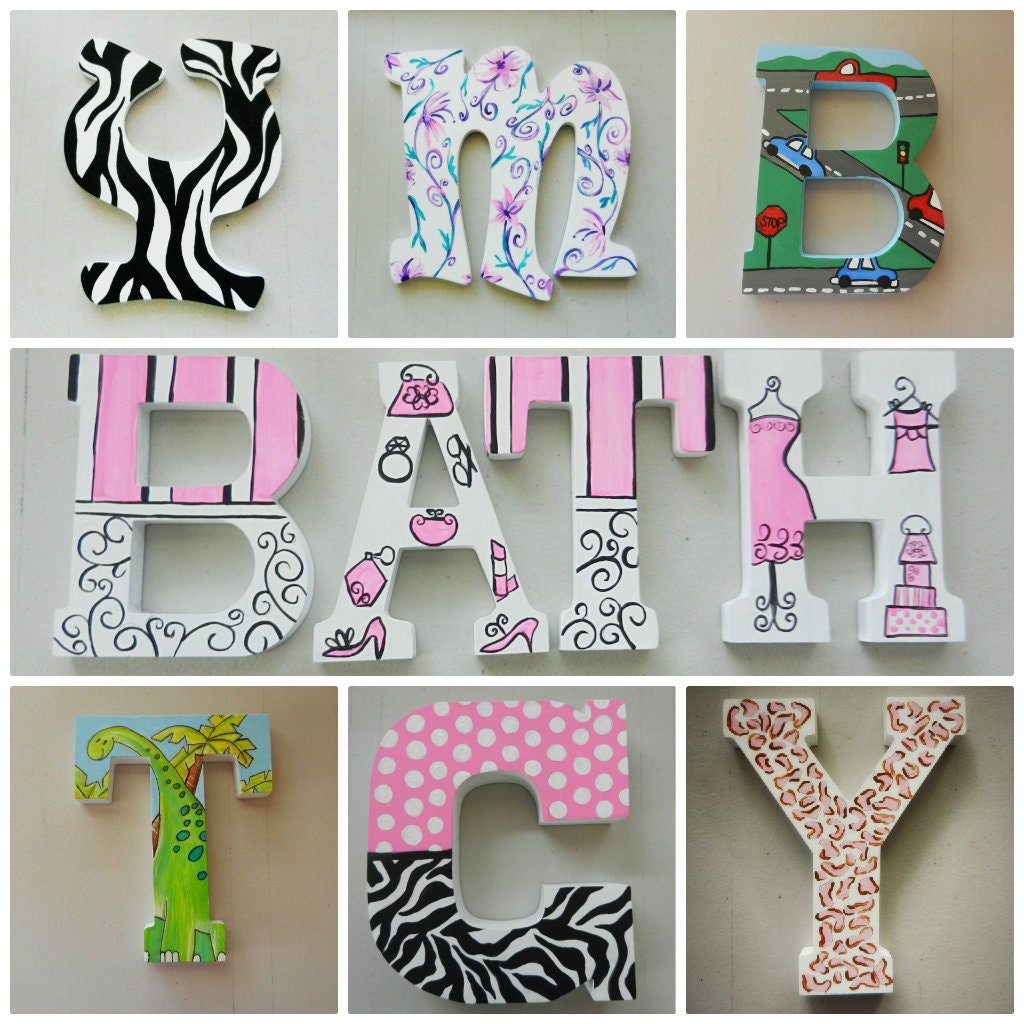 OOAK- Custom Painted Nursery Wooden Letters- Handmade- Baby- Kids- Names- Monogram- Initials