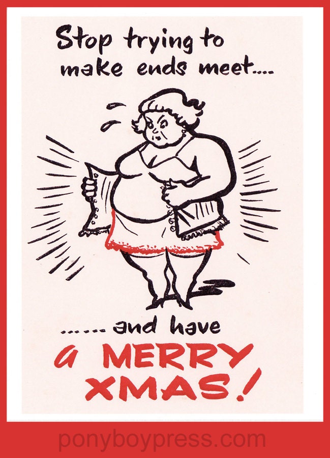 2 Vintage No Diet Christmas Greeting Cards - Made from Vintage Fat Comic Postcards