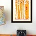 Screenprint Art Print Poster Autumn Cardinal - Fall Birch Trees with Leaves & Red Bird Art Print Poster