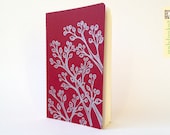 Red Moleskine Notebook . Silver Pods . Journal Sketchbook . Plain Pages . Metallic Silver Ink . Nature Drawing Screenprinted