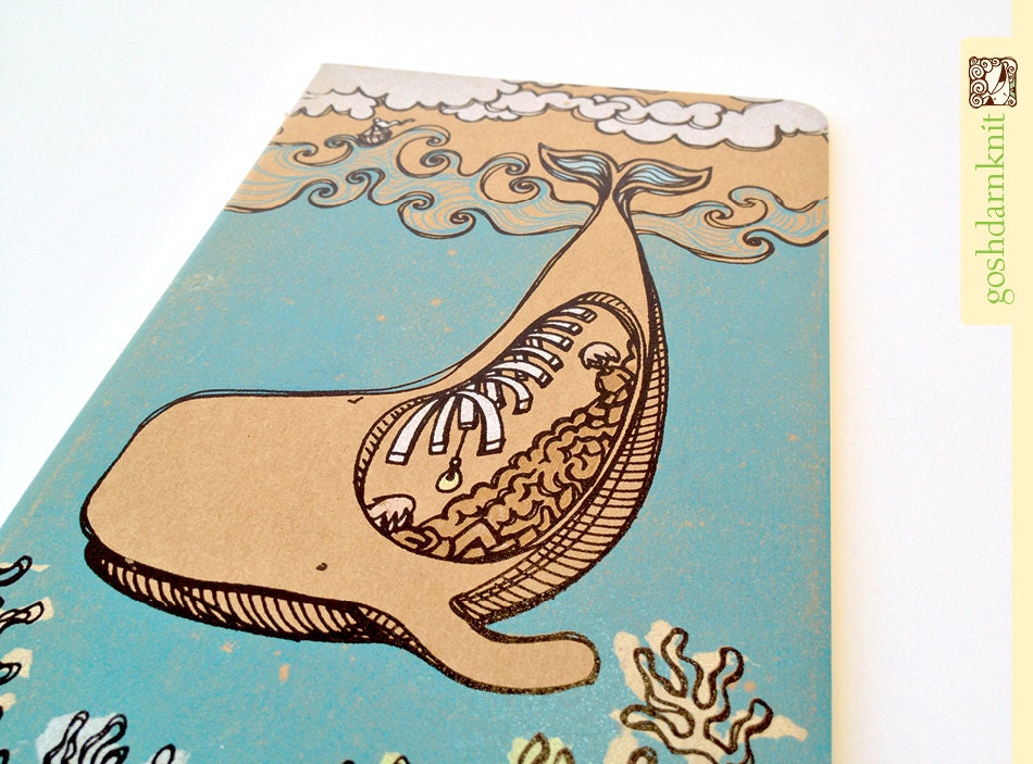 Belly of a Whale Moleskine Cahier . Large . Plain Pages . Notebook Journal Sketchbook . Underwater Adventure . Kraft Moleskin Cover