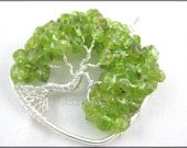 Square Peridot Tree of Life Pendant Sterling Silver Wire August Birthstone