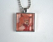 Bear Reading - Square Pendant - All Jewelry Ships for FREE in the USA