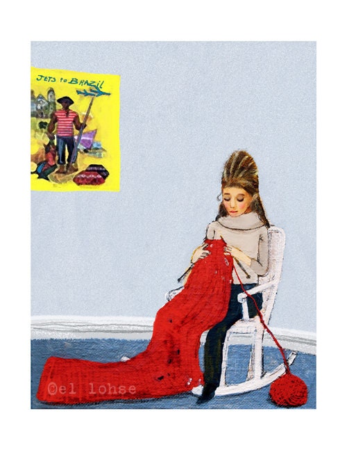 Breakfast at Tiffanys ... Holly Golightly Knitting a Ranch House ... new version ... limited edition print