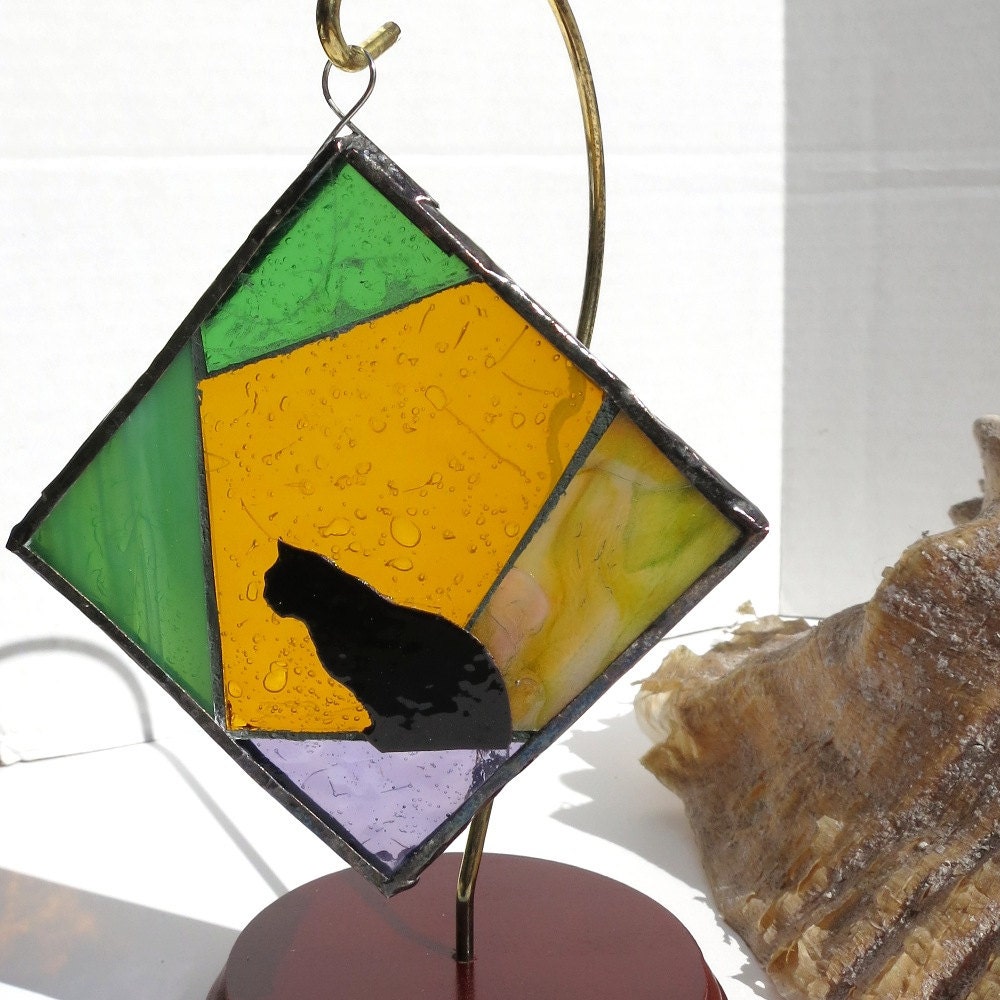 Stained Glass Mosaic Suncatcher - Cat Silhouette