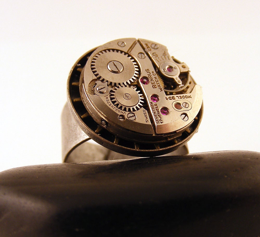 Steampunk Ring Vintage Watch Movement Adjustable Unisex