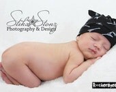 RockerByeBeanies Newborn Baby knit skull cap hat beanie Black Flying V Guitar Print  for your little boy or girl