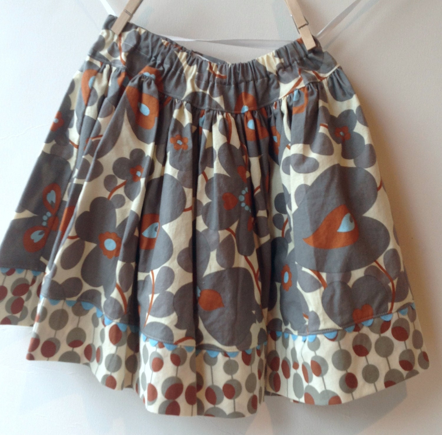 Simple Twirl Skirt in gray, ivory, and cocoa, sizes 3 4 5 6 7 8