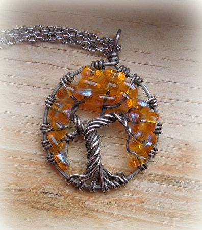 Golden Branches Tree of Life Necklace- light shines through the trees- Rustic