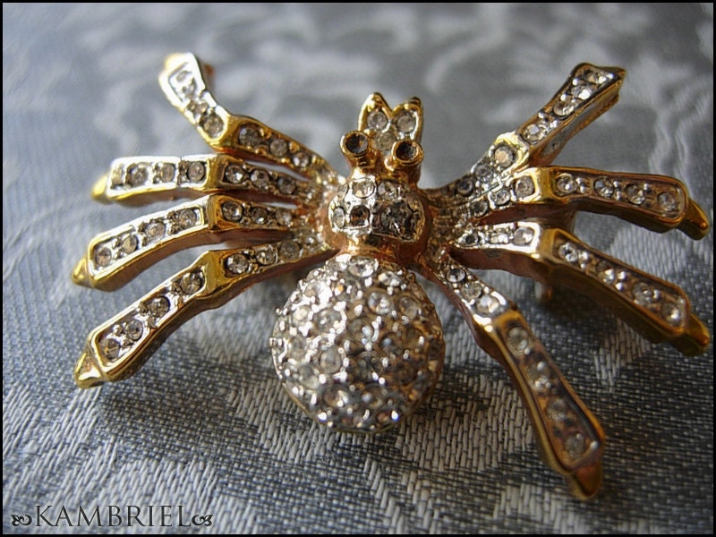 Vintage Rhinestone Spider Brooch