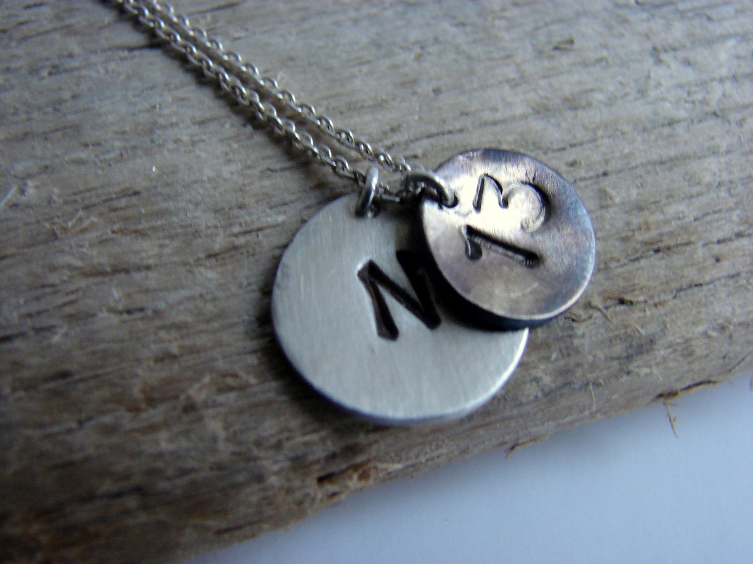 New Years Charm Personalized Necklace Initial Letter Monogram Hand Stamped Sterling Silver Pendant