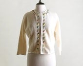 Pastel Flower Cardigan Sweater - Ivory Cream Vintage - Medium