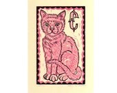 Pink Cat Alphabet Linocut Print