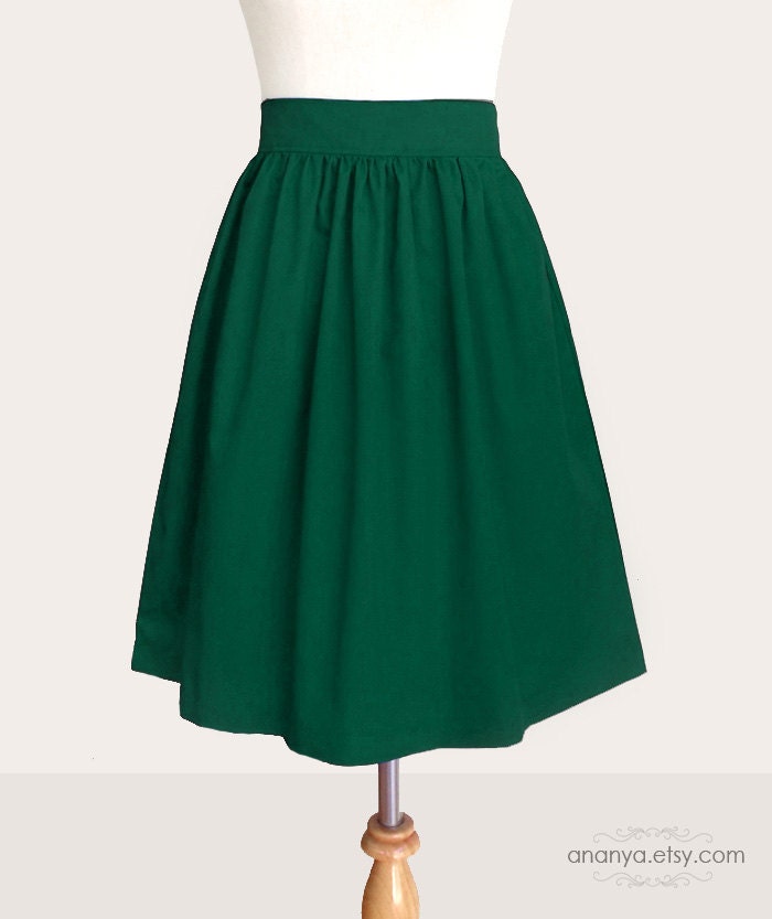 Custom skirt with side pockets in forest green and many colors - custom size and length