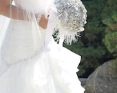 Crystal rose and feather jeweled brooch wedding bouquet -- deposit on a made to order bridal brooch bouquet
