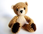 Animal Toy Amigurumi: Crocheted Teddy Bear Doll in Light Shades of Brown Washable Yarn - Handcrafted and Designed by The Silver Hook