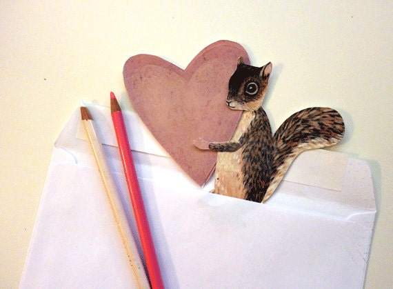 DIY Clever Heart Squirrel Love Card for  Anniversary, or I Love You, Woodland Animals, Brown, White, Pink