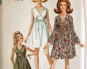 Vintage 1960s Mini Dress Pattern Simplicity 8033 Bell Sleeves Goddess Dress Mod
