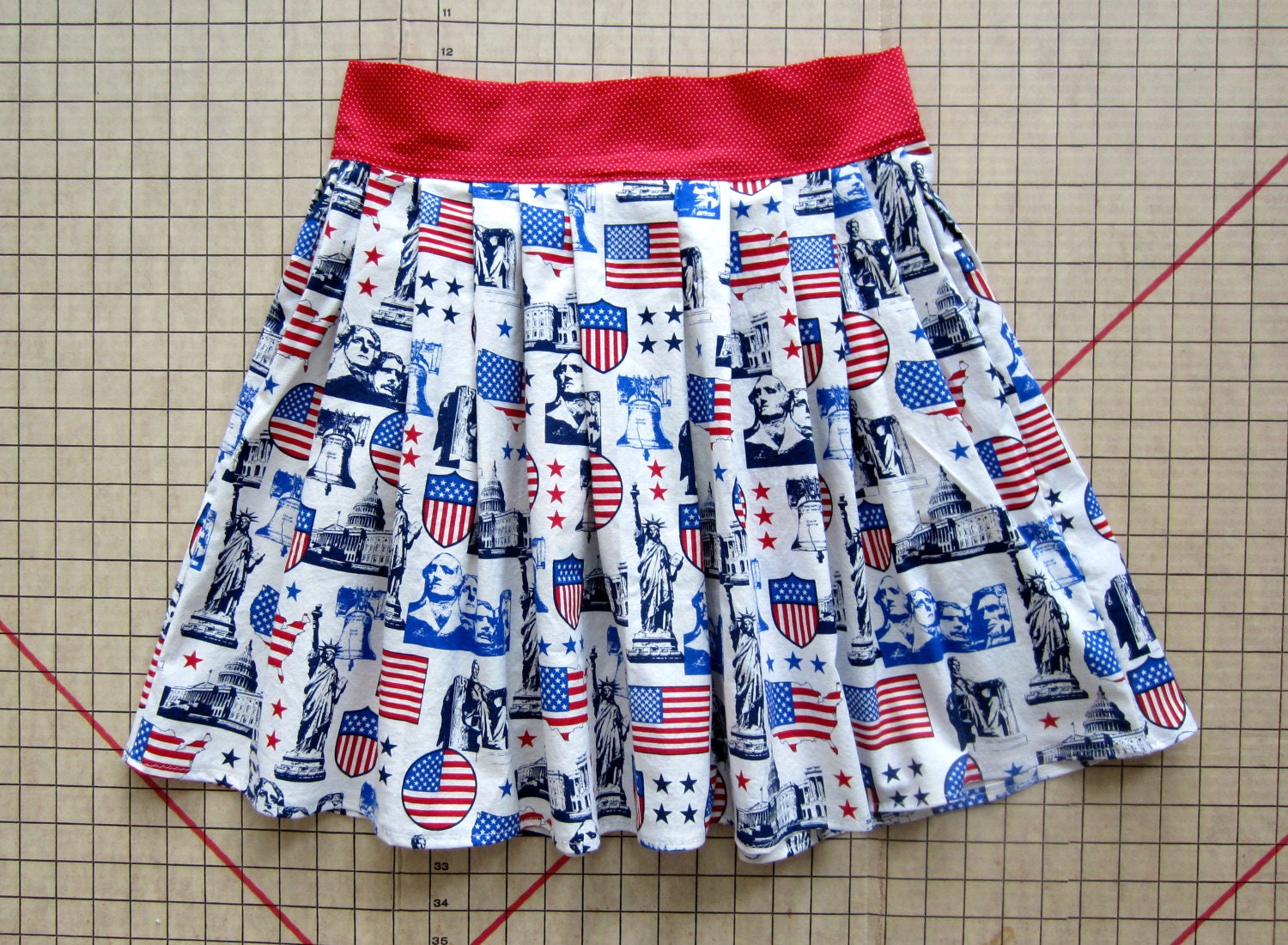 American Tribute A-Line Party Skirt Large Vintage Inspired Election Polka Dot Red White & Blue