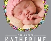 Flowers Baby Announcement - Illustration - Digital DIY Print Your Own
