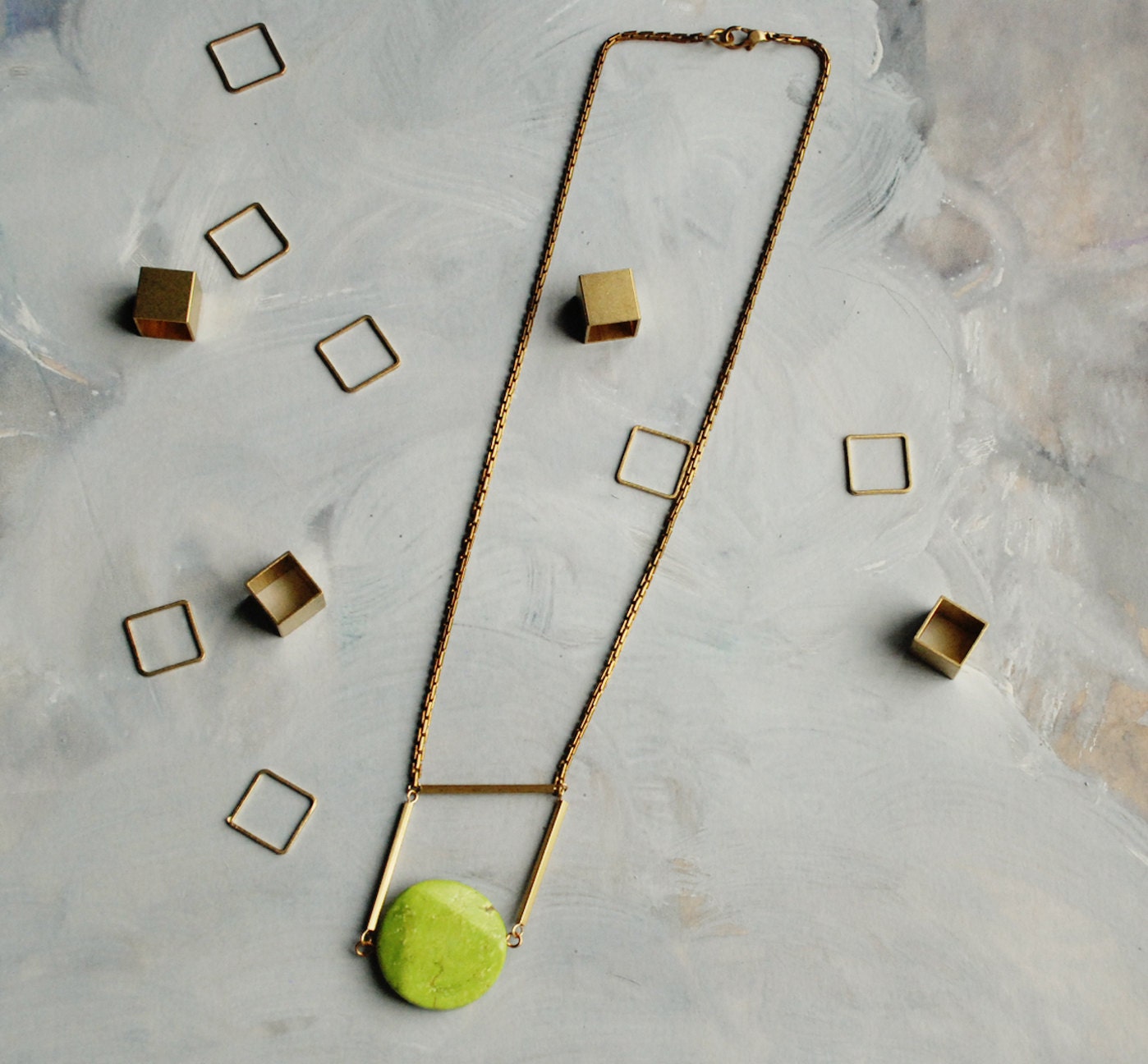 Handmade Natural Stone Necklace - lemon - yellow green - geometric jewelry