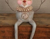 Hand-Painted Primitive Snow Girl in Whimsical Gray Jumper -- OOAK Whimsical Winter Folk Art Doll