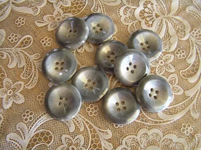 10 Grey White 4 Hole Large Buttons 1 inch