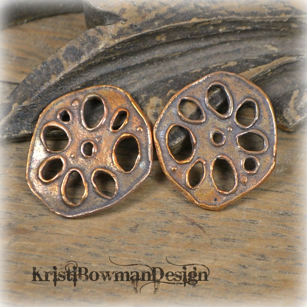Handmade COPPER Lotus Root pod Component Pair (1 pair)
