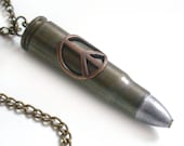 A Chance at Peace Bullet Necklace Jewelry - Recycled Bullet Pendant - Extra Long Chain