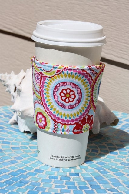 Coffee Cozy - Coffee Sleeve - Java Jacket - Suzani - Slip On