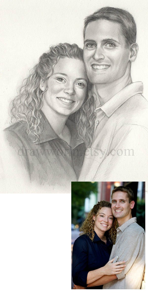 Custom pencil portrait from photo - Two subjects, 9x12