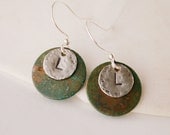 Personalized Initial Earrings, stamped letter, monogrammed, patina disc accent