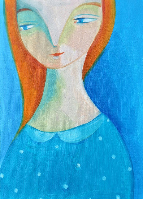 illustration print blue and orange girl portrait