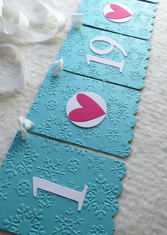 Wedding Date Banner - Embossed Snowflakes - MADE TO ORDER - Wedding Garland Photo Prop Bridal Shower Decoration Il_570xn