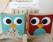 Aqua and Red Owl Art Display Clips - eco-friendly by Maple Shade Kids