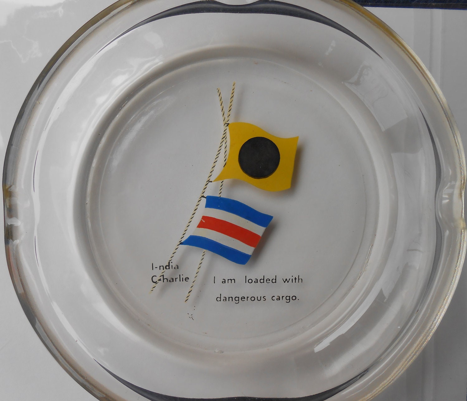 Funny Glass Sailing Ashtray / Mens Glass Ashtray / Vintage Glass Yachting Ashtray / International Signal Flags