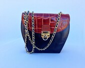 Vintage Embossed Leather Tacchini Italy Crossbody Purse/ Clutch Gold Chain