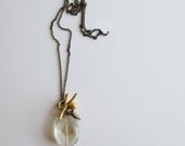 Smoky Quartz Cluster Necklace. Gold Branch. Brass Spike. Gold Ball. Antiqued brass chain. Long lenght.