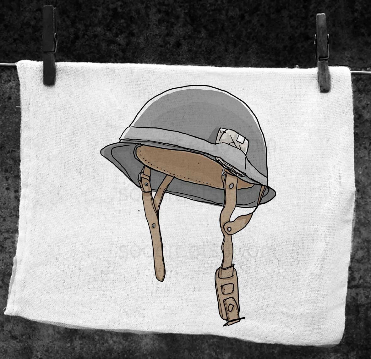 Military helmets -SooArt Original Illustrate Drawing  A4 Print on Pillows, t-shirts, scrapbook, lampshades  ETC.v