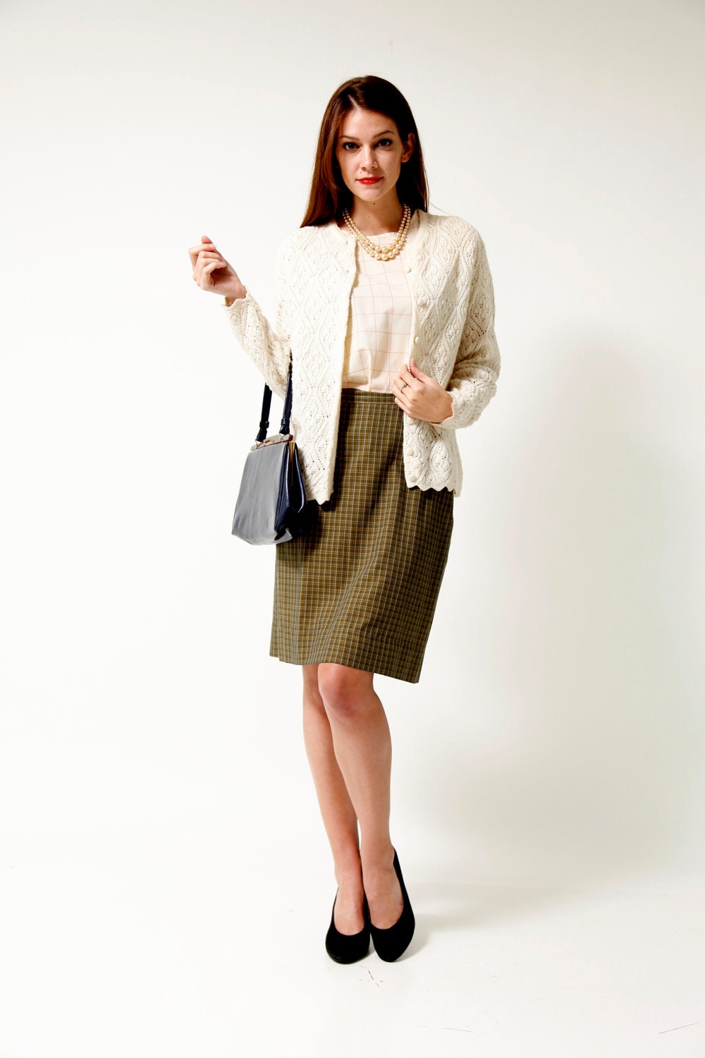 VINTAGE - 60s Cream Knit Cardigan / Sweater