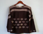 1970s Vintage sweater. Chocolate Brown Space Dyed. boat neck. bell sleeve